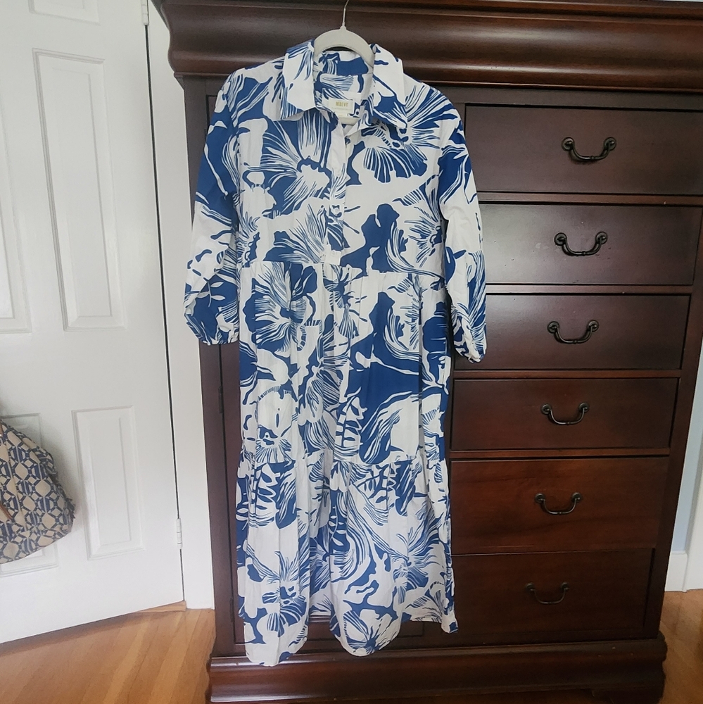 Anthropologie Maeve Blue and White Cotton Dress